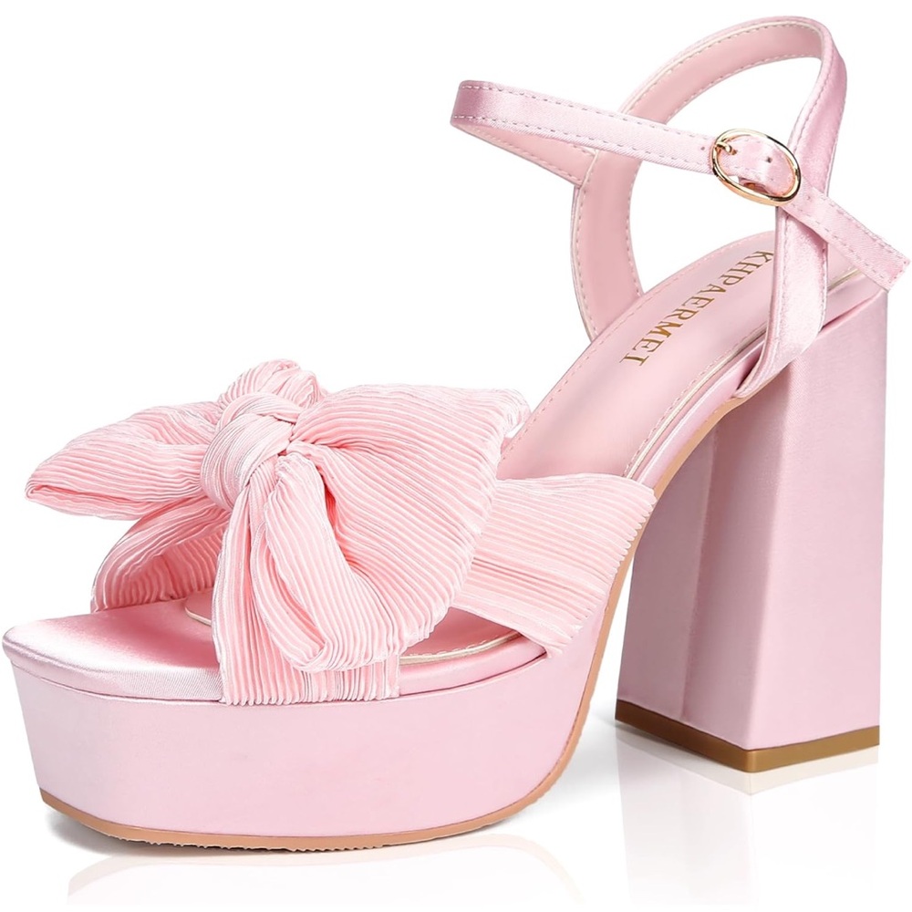 Kiarflex Pink Platform Bow Block Heel Sandals